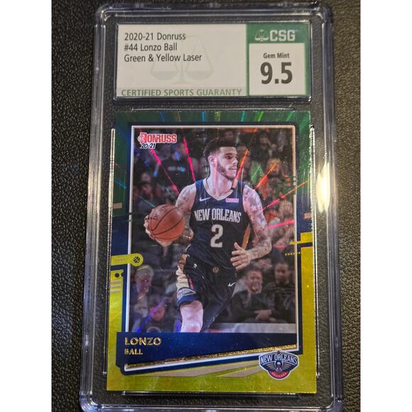 2020-21 Donruss #44 Lonzo Ball Holo Green and Yellow Laser CSG 9.5 - Picture 1 of 2